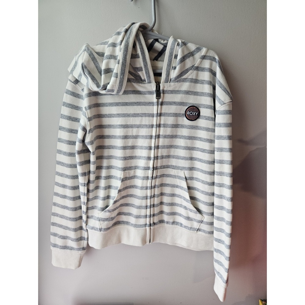 Roxy Girls Sz Small 8 Striped‎ Sweater Gray/White